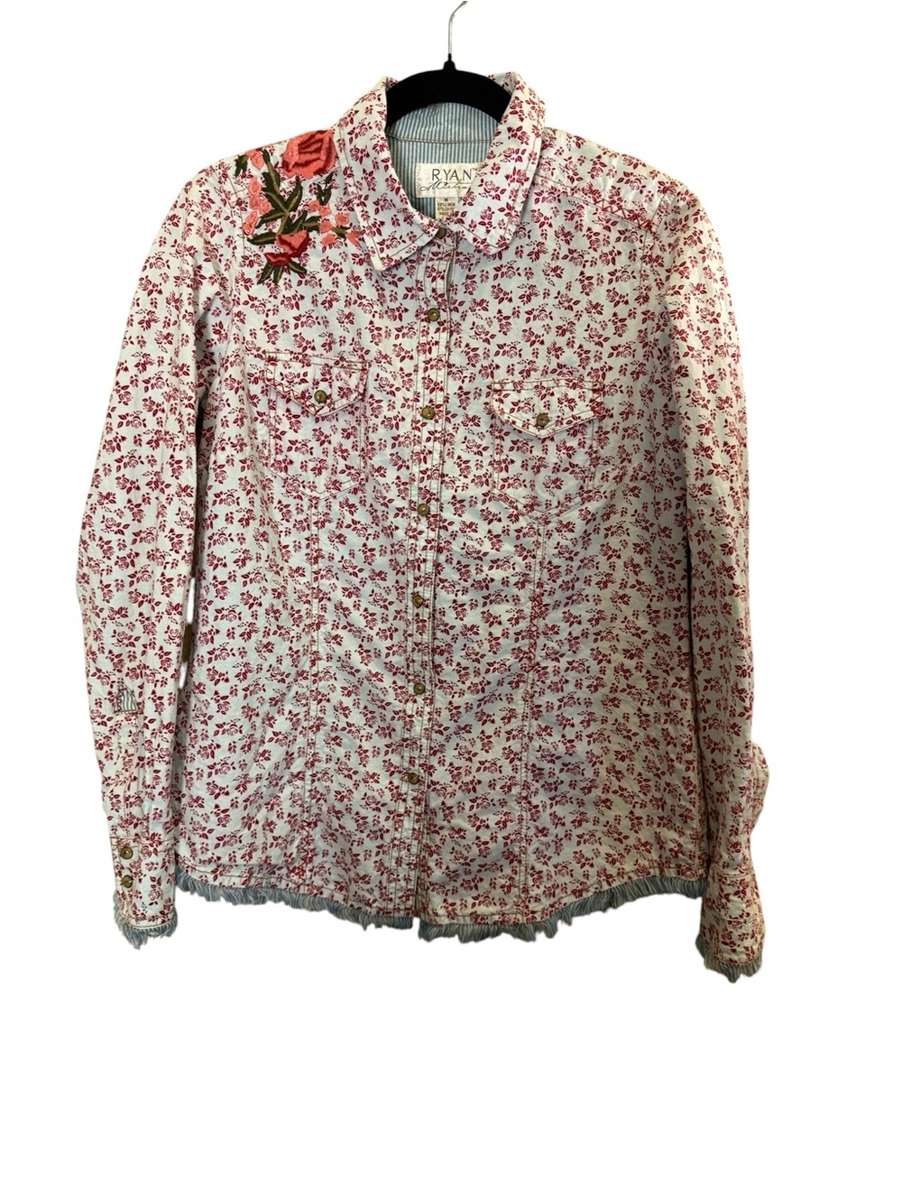 Ryan Michael Western Floral Linen Cotton Embroidered Snap-Up Shirt Sz M